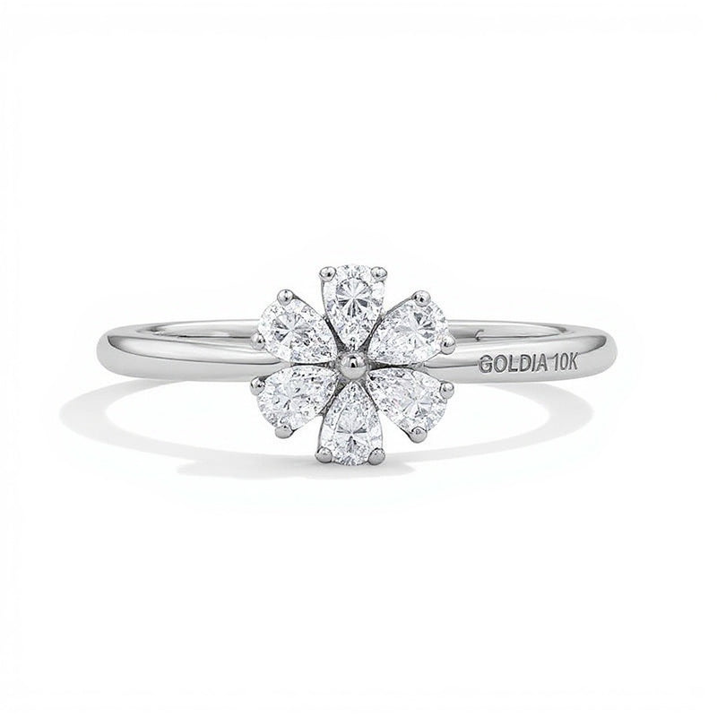 0.33 CT. TW Pear-Shaped Lab-Grown Diamond Flower Ring in 10K White Gold (F/VS2)