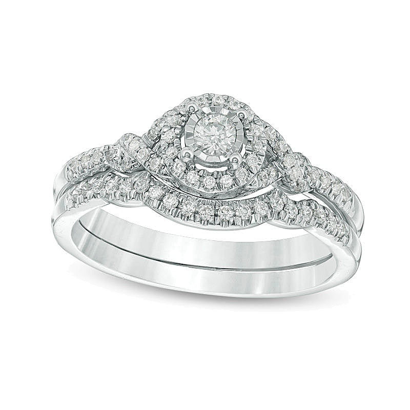 0.33 CT. TW Diamond Frame Twist Bridal Set in 10K White Gold