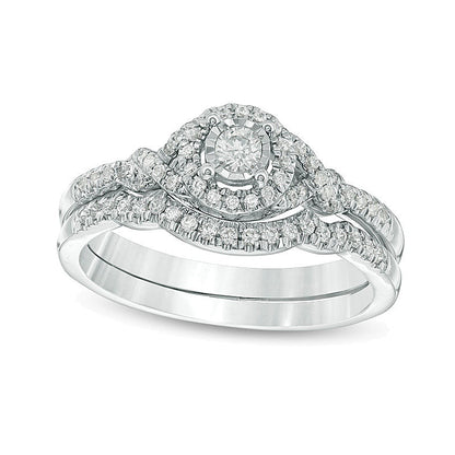 0.33 CT. TW Diamond Frame Twist Bridal Set in 10K White Gold