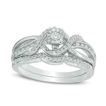 0.25 CT. TW Diamond Twist Crossover Bridal Set in Sterling Silver