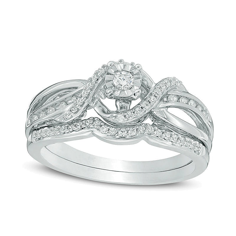 0.25 CT. TW Diamond Twist Crossover Bridal Set in Sterling Silver