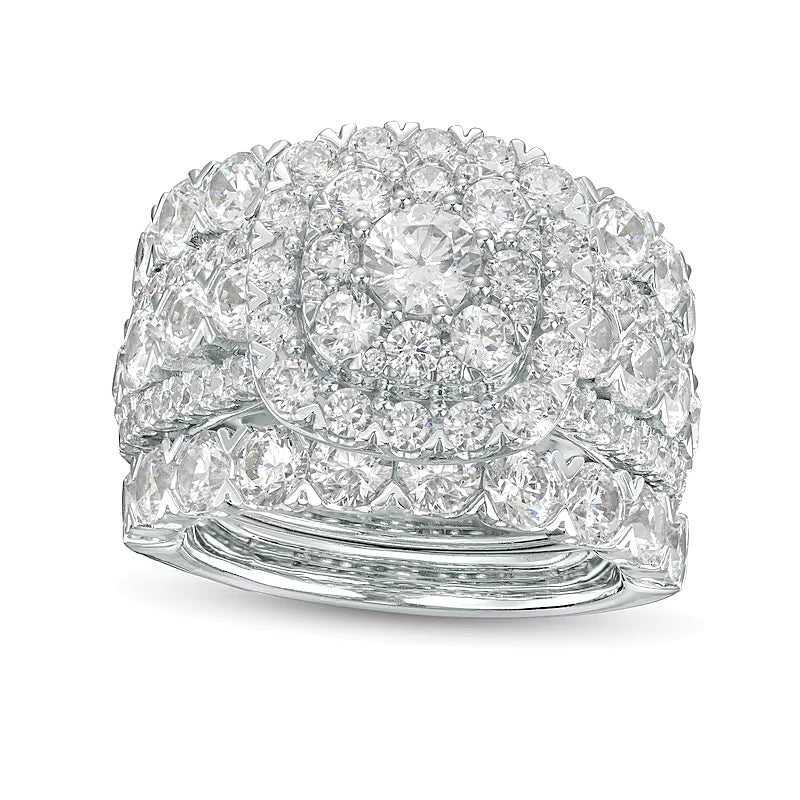 5.0 CT. TW Diamond Cushion-Shaped Frame Multi-Row Three Piece Bridal Set in 14K White Gold (I/I2)
