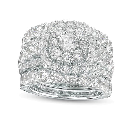 5.0 CT. TW Diamond Cushion-Shaped Frame Multi-Row Three Piece Bridal Set in 14K White Gold (I/I2)