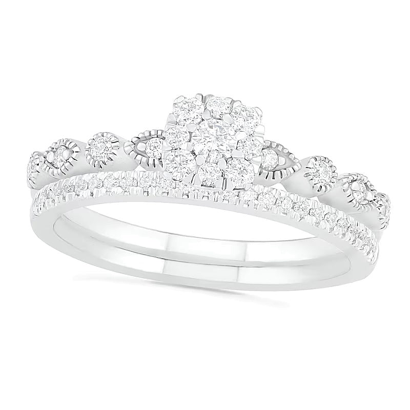0.38 CT. TW Composite Diamond Vintage-Style Bridal Set in 10K White Gold