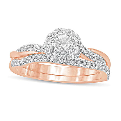0.5 CT. TW Diamond Frame Twist Shank Bridal Set in 10K Rose Gold