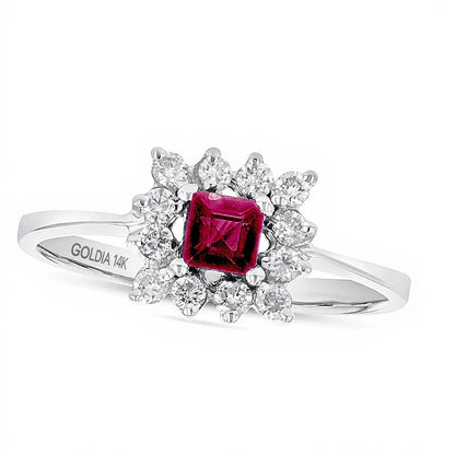 4.0mm Princess-Cut Ruby and 0.25 CT. TW Diamond Shadow Frame Ring in 14K White Gold
