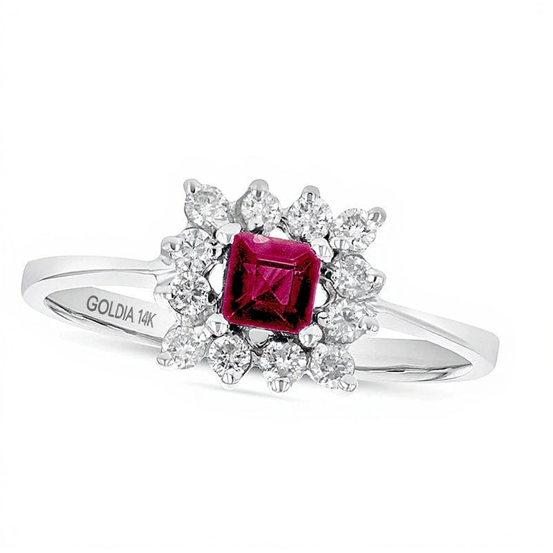 4.0mm Princess-Cut Ruby and 0.25 CT. TW Diamond Shadow Frame Ring in 14K White Gold