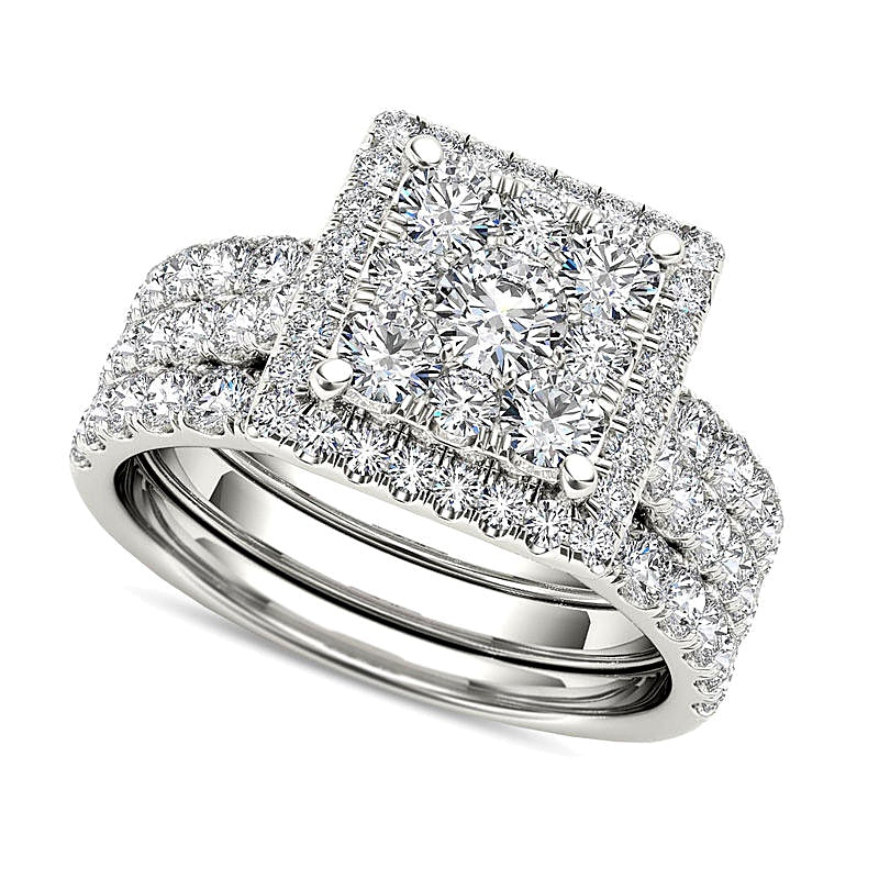 2.0 CT. TW Composite Diamond Square Frame Three Piece Bridal Set in 14K White Gold
