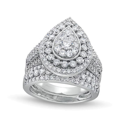 2.0 CT. TW Pear Multi-Diamond Teardrop Frame Multi-Row Bridal Set in 10K White Gold
