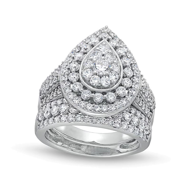 2.0 CT. TW Pear Multi-Diamond Teardrop Frame Multi-Row Bridal Set in 10K White Gold