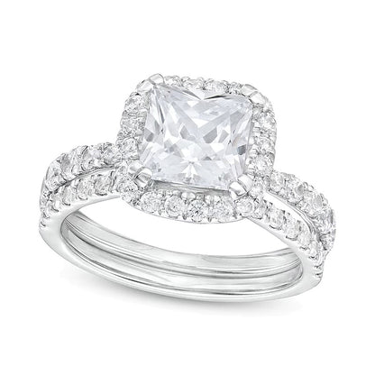 2.88 CT. TW Princess-Cut Lab-Grown Diamond Cushion Frame Bridal Set in 14K White Gold (I/SI2)