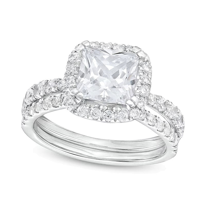 2.88 CT. TW Princess-Cut Lab-Grown Diamond Cushion Frame Bridal Set in 14K White Gold (I/SI2)