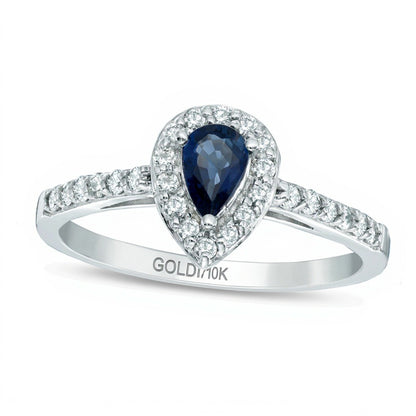 Pear-Shaped Blue Sapphire and 0.25 CT. TW Diamond Engagement Ring in 10K White Gold