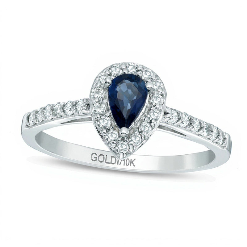 Pear-Shaped Blue Sapphire and 0.25 CT. TW Diamond Engagement Ring in 10K White Gold