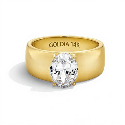 2.0 CT. Oval Lab-Grown Diamond Solitaire Cigar Band Engagement Ring in 14K Gold (F/VS2)