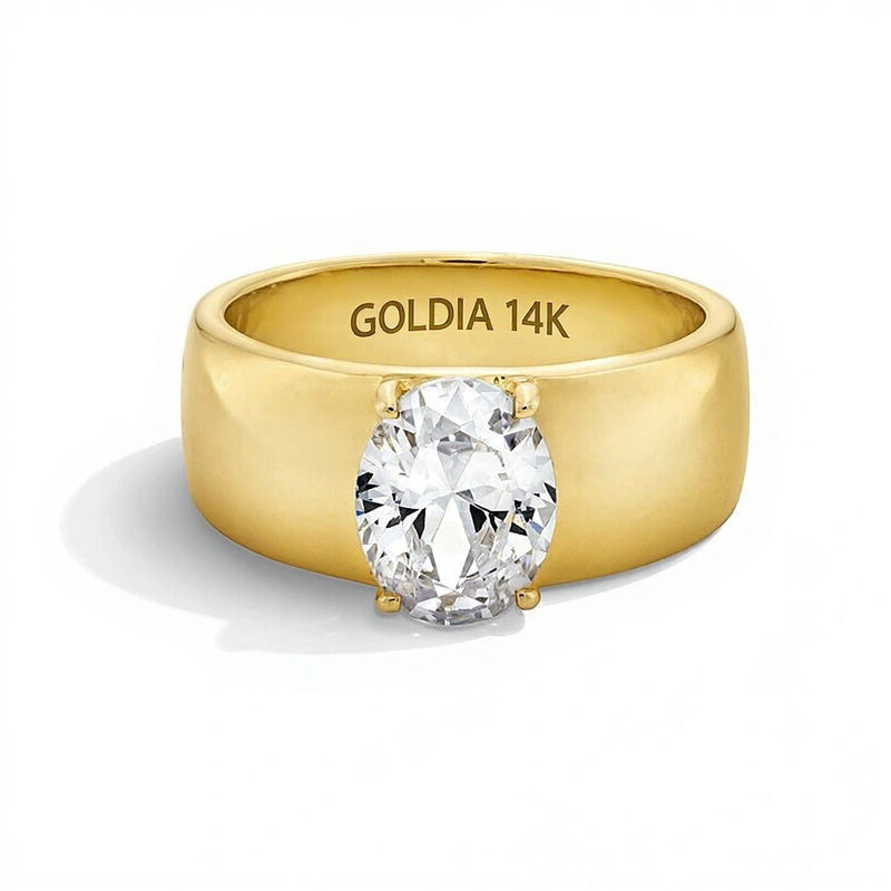 2.0 CT. Oval Lab-Grown Diamond Solitaire Cigar Band Engagement Ring in 14K Gold (F/VS2)