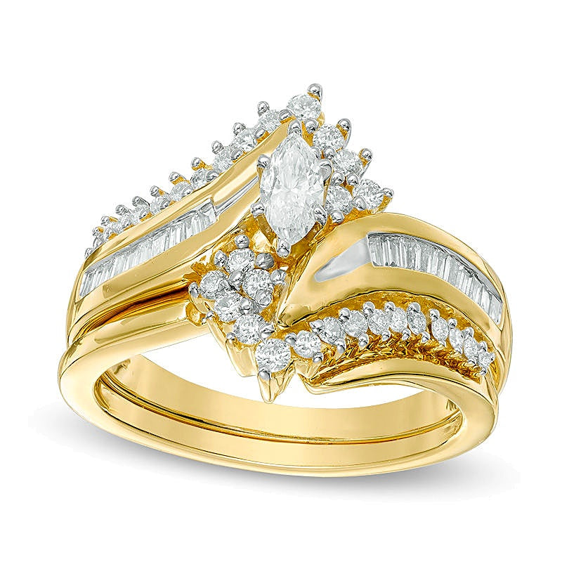 0.75 CT. TW Marquise Diamond Bypass Bridal Set in 14K Gold