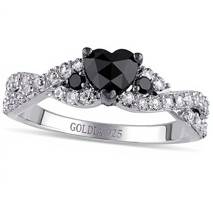 0.5 CT. TW Enhanced Black Heart-Shaped Diamond and Lab-Created White Sapphire Twist Ring in Sterling Silver