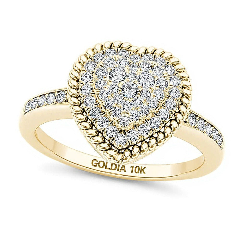 0.25 CT. TW Multi-Diamond Heart-Shaped Rope Frame Ring in 10K Gold