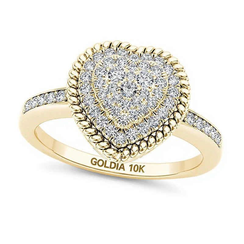 0.25 CT. TW Multi-Diamond Heart-Shaped Rope Frame Ring in 10K Gold