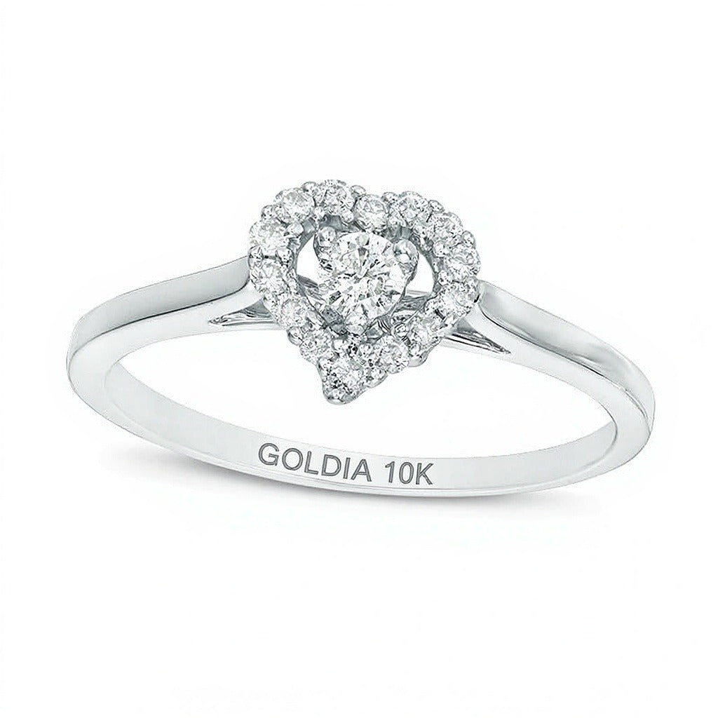 0.2 CT. TW Diamond Heart Frame Promise Ring in 10K White Gold