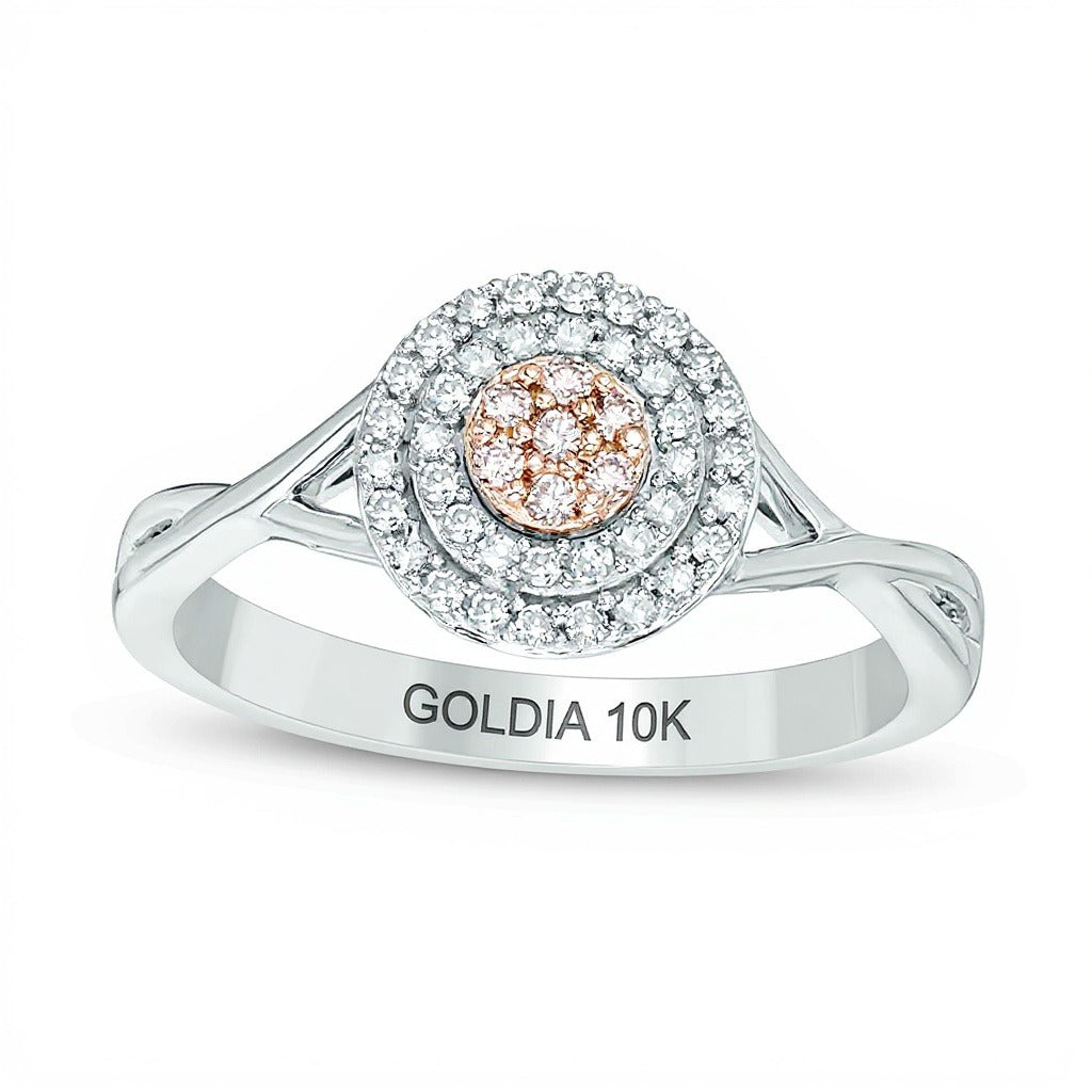0.25 CT. TW Pink and White Composite Diamond Double Frame Twist Ring in 10K Two-Tone Gold