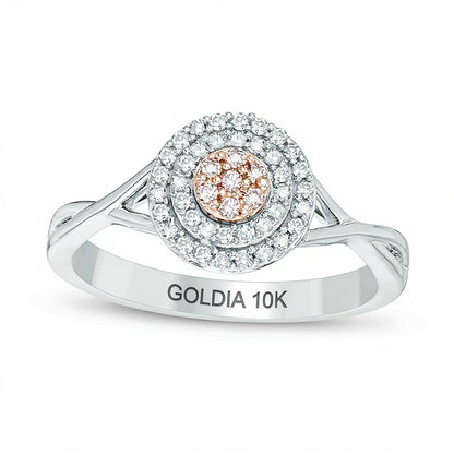 0.25 CT. TW Pink and White Composite Diamond Double Frame Twist Ring in 10K Two-Tone Gold