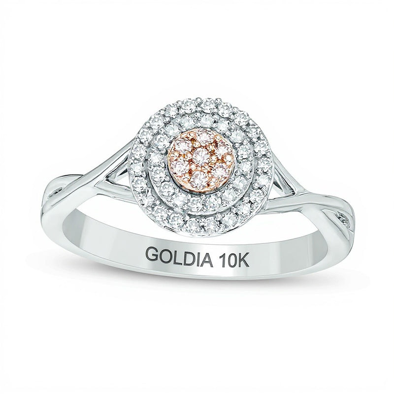 0.25 CT. TW Pink and White Composite Diamond Double Frame Twist Ring in 10K Two-Tone Gold