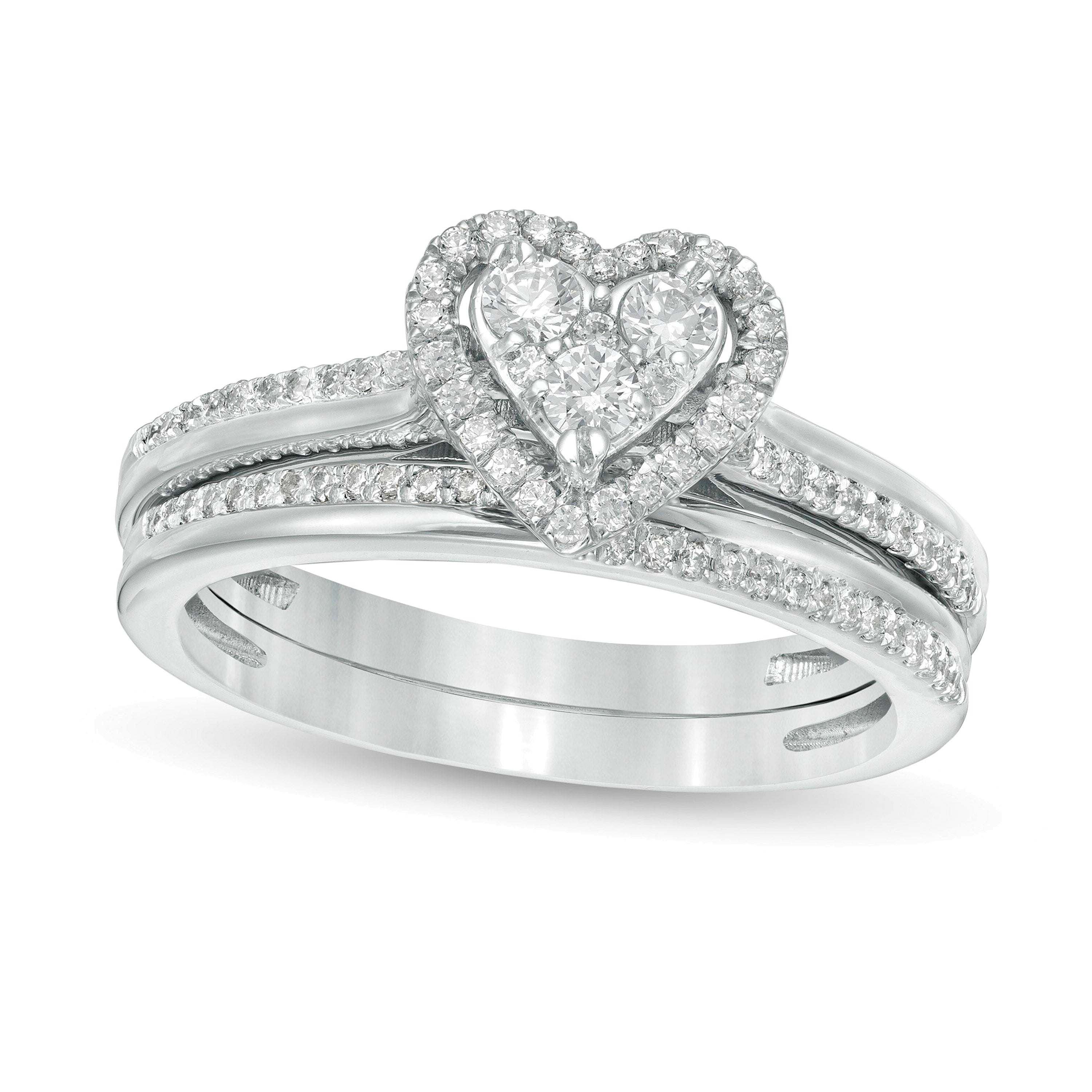0.5 CT. TW Composite Diamond Heart-Shaped Frame Bridal Set in 10K White Gold
