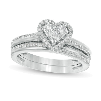 0.5 CT. TW Composite Diamond Heart-Shaped Frame Bridal Set in 10K White Gold