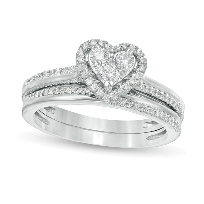 0.5 CT. TW Composite Diamond Heart-Shaped Frame Bridal Set in 10K White Gold