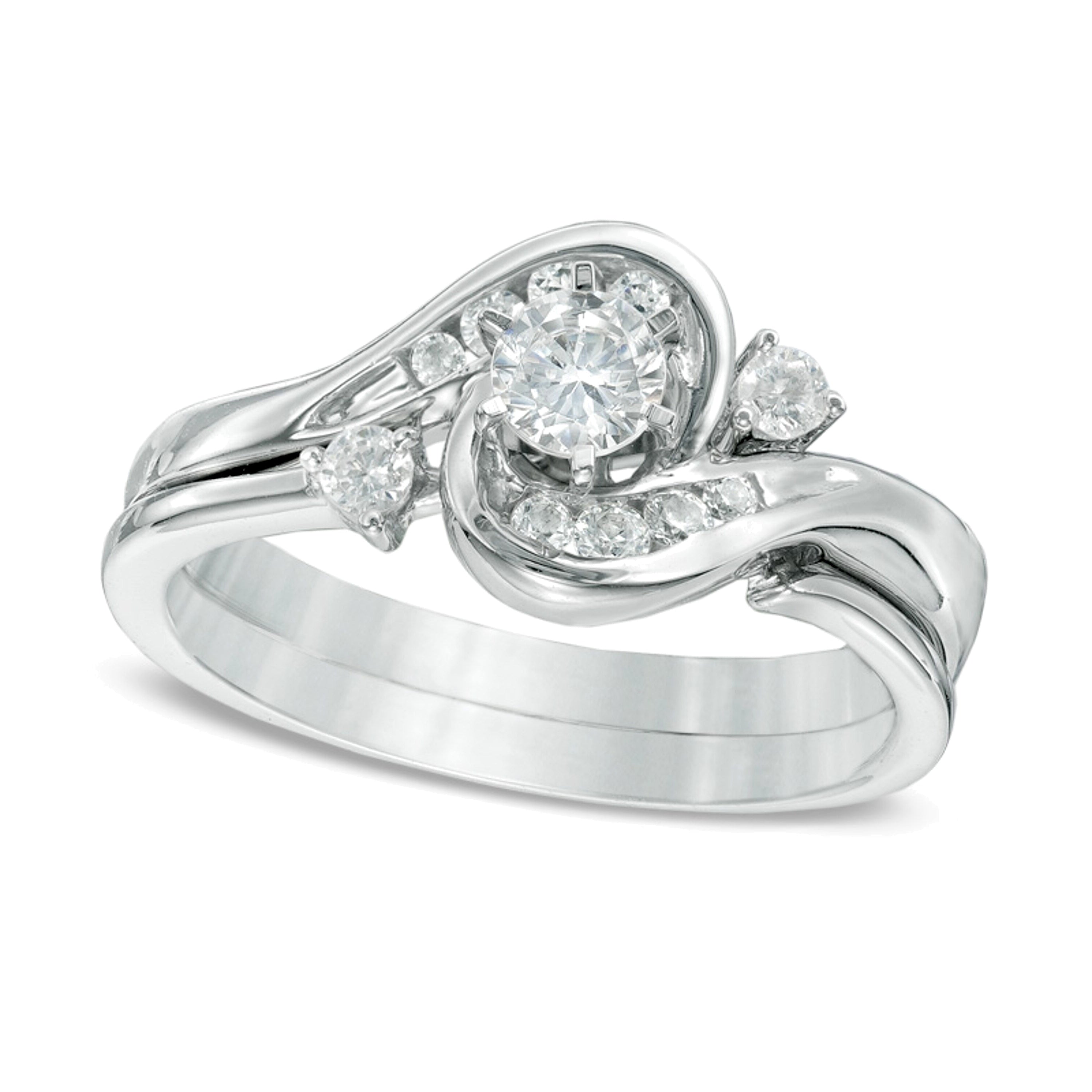 0.5 CT. TW Diamond Frame Bypass Bridal Set in 10K White Gold