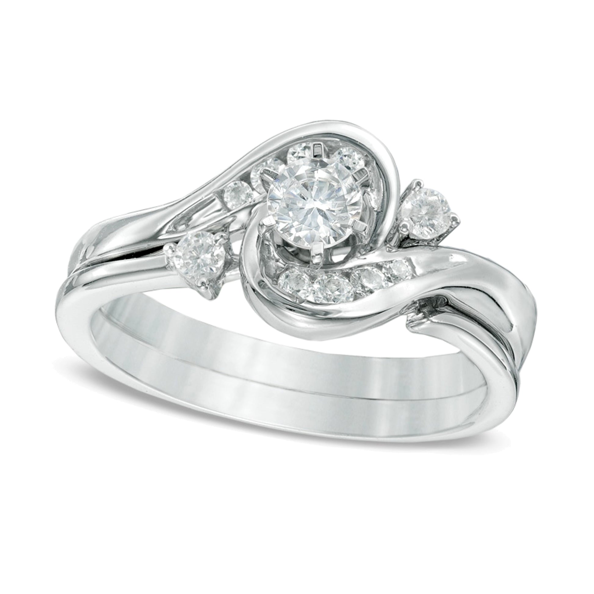 0.5 CT. TW Diamond Frame Bypass Bridal Set in 10K White Gold
