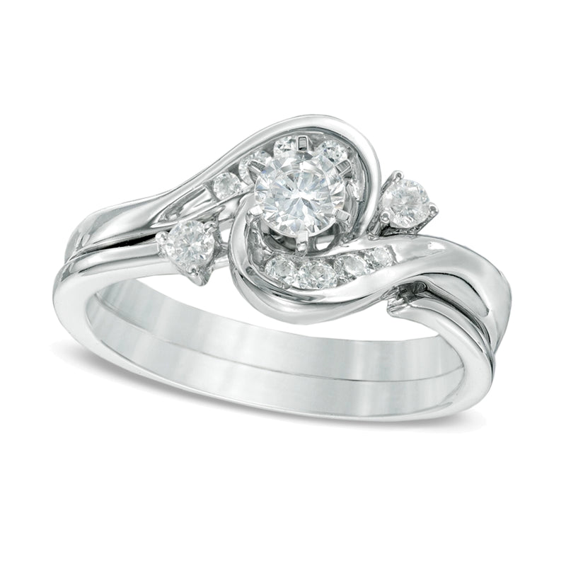 0.5 CT. TW Diamond Frame Bypass Bridal Set in 10K White Gold