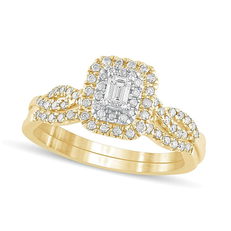 0.5 CT. TW Emerald-Cut Diamond Double Frame Multi-Row Bridal Set in 10K Gold