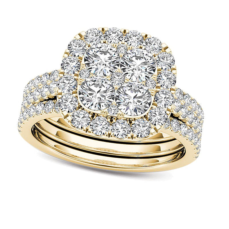 2.0 CT. TW Multi-Diamond Cushion Frame Bridal Set in 14K Gold
