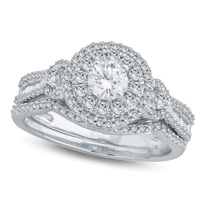 1.0 CT.T.W. Diamond Double Frame Bridal Set in 10K White Gold
