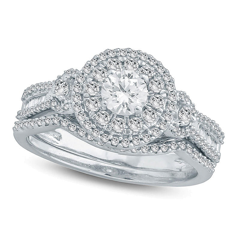 1.0 CT.T.W. Diamond Double Frame Bridal Set in 10K White Gold