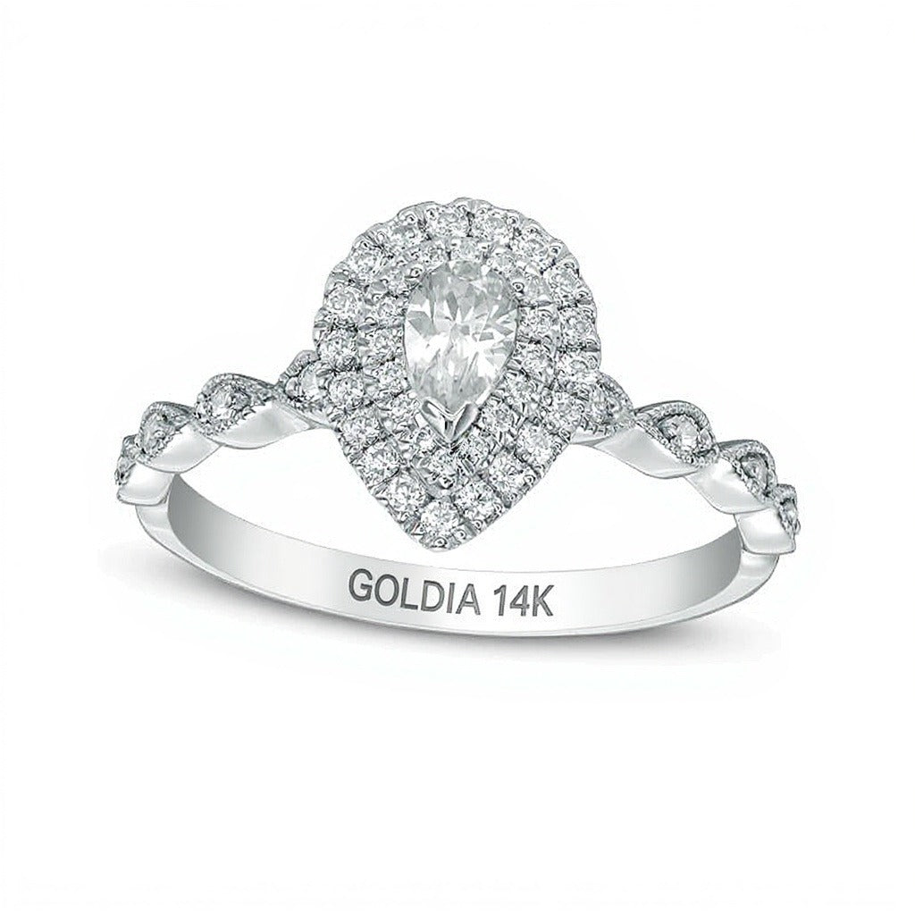 0.5 CT. TW Pear-Shaped Diamond Double Frame Vintage-Style Engagement Ring in 14K White Gold