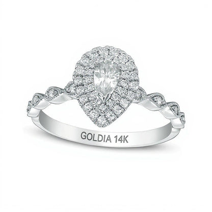 0.5 CT. TW Pear-Shaped Diamond Double Frame Vintage-Style Engagement Ring in 14K White Gold