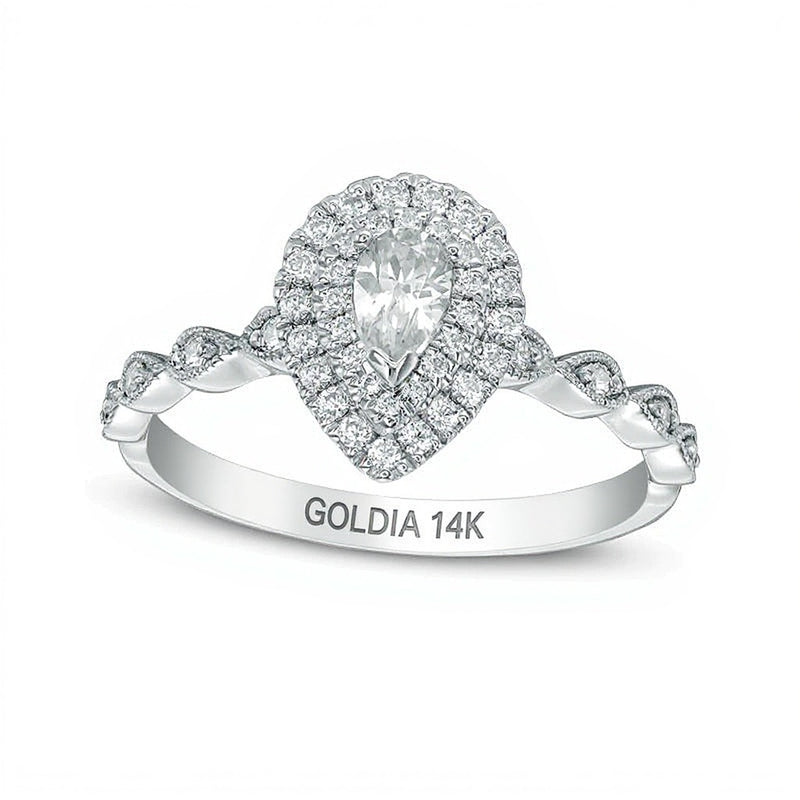 0.5 CT. TW Pear-Shaped Diamond Double Frame Vintage-Style Engagement Ring in 14K White Gold