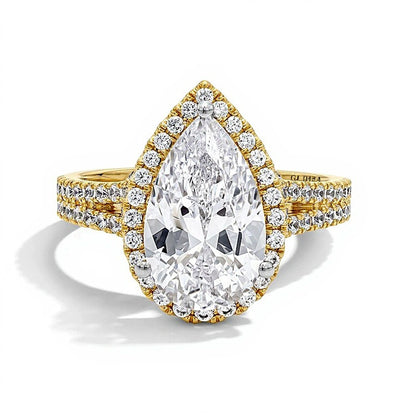 3.63 CT. TW Pear-Shaped Lab-Grown Diamond Frame Split Shank Engagement Ring in 14K Gold (F/VS2)