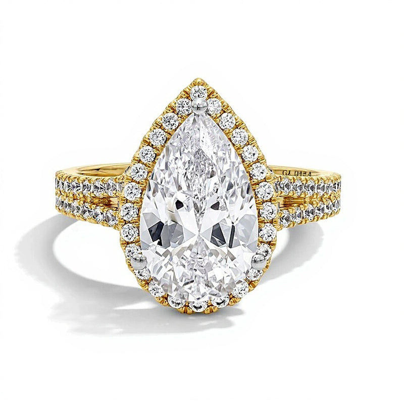 3.63 CT. TW Pear-Shaped Lab-Grown Diamond Frame Split Shank Engagement Ring in 14K Gold (F/VS2)