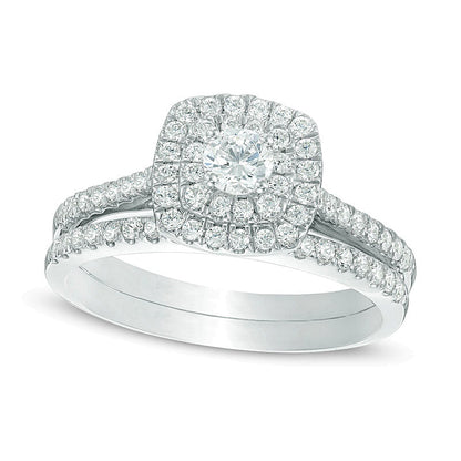 0.75 CT. TW Diamond Double Frame Bridal Set in 10K White Gold