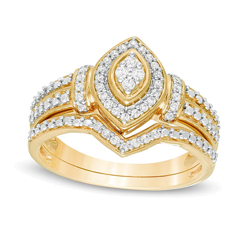 0.2 CT. TW Composite Diamond Marquise Frame Bridal Set in Sterling Silver with 14K Gold Plate