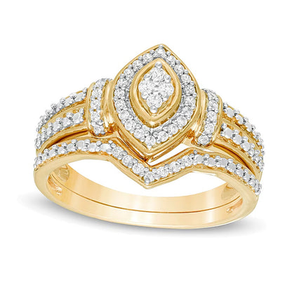 0.2 CT. TW Composite Diamond Marquise Frame Bridal Set in Sterling Silver with 14K Gold Plate