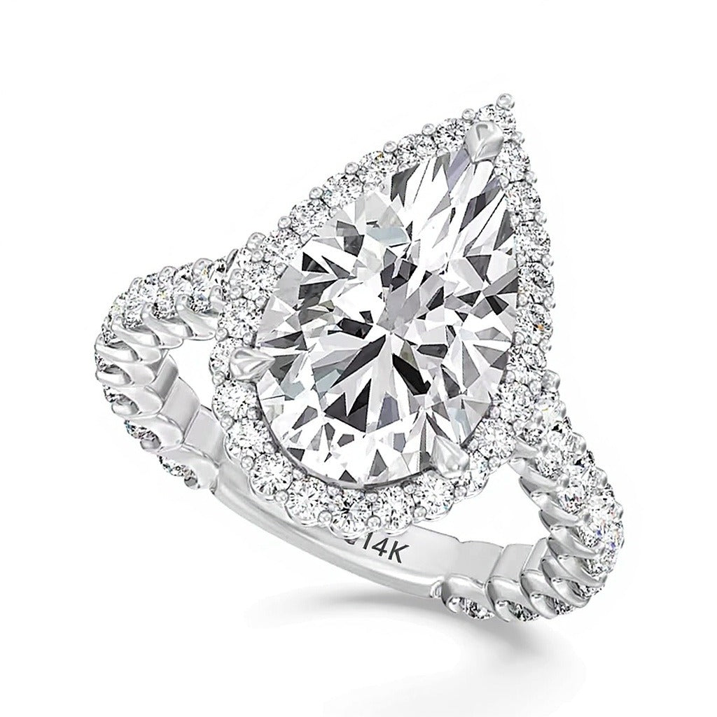 Enchanted Star Ariel 6.5 CT. TW Pear-Shaped Lab-Grown Diamond Frame Engagement Ring in 14K Two-Tone Gold