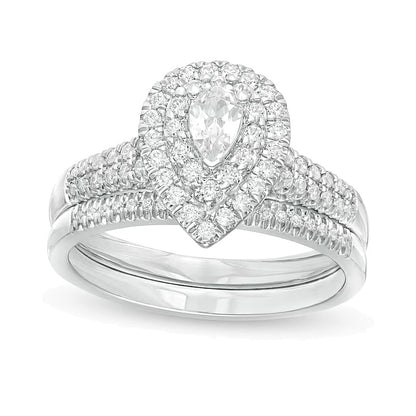 0.75 CT. TW Pear-Shaped Diamond Double Frame Bridal Set in 14K White Gold