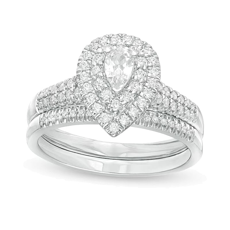 0.75 CT. TW Pear-Shaped Diamond Double Frame Bridal Set in 14K White Gold