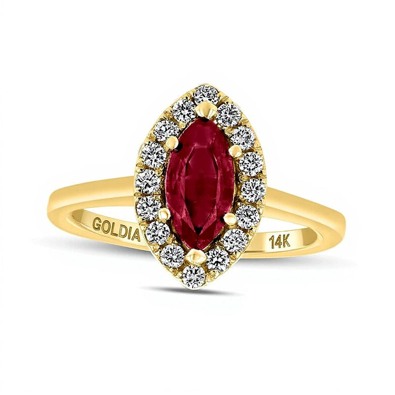 Marquise Ruby and 0.25 CT. TW Diamond Frame Ring in 14K Gold
